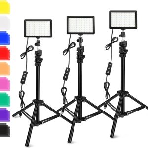 3 Packs 70 LED Video Light with Adjustable Tripod Stand/Color Filters, Obeamiu 5600K USB Studio Lighting Kit for Tablet/Low Angle Shooting, Collection Portrait YouTube Photography