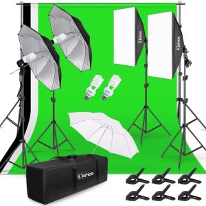 Photo Lighting Kit, 2M x 3M/6.6ft x 9.8ft Background Support System and 900W 6400K Umbrellas Softbox Continuous Lighting Kit for Photo Studio Product,Portrait and Video Shoot Photography